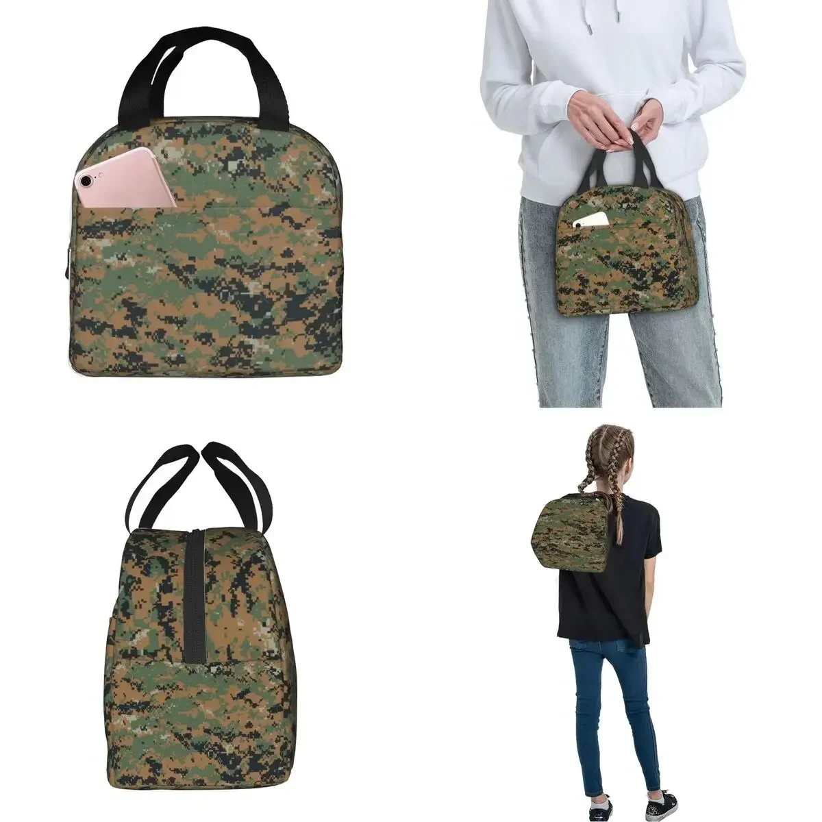 Marpat Woodland Camouflage Insulated Lunch Bags Portable Army Military Camo Meal Container Cooler Bag Tote Lunch Box Bento Pouch