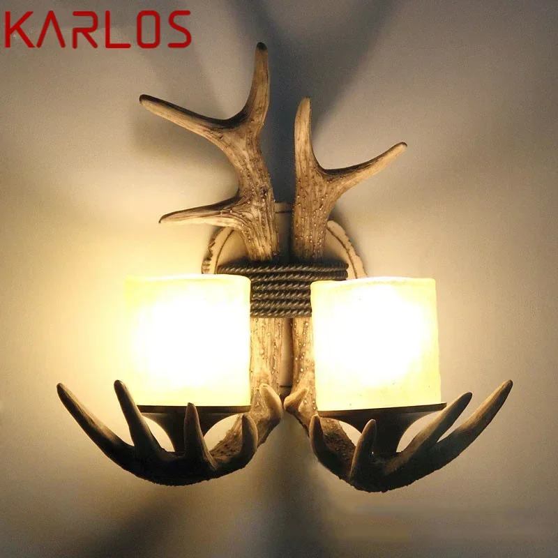 KARLOS-candelabro de pared con astas nórdicas, luces LED de resina creativas Retro para decoración del hogar, sala de estar, dormitorio y pasillo