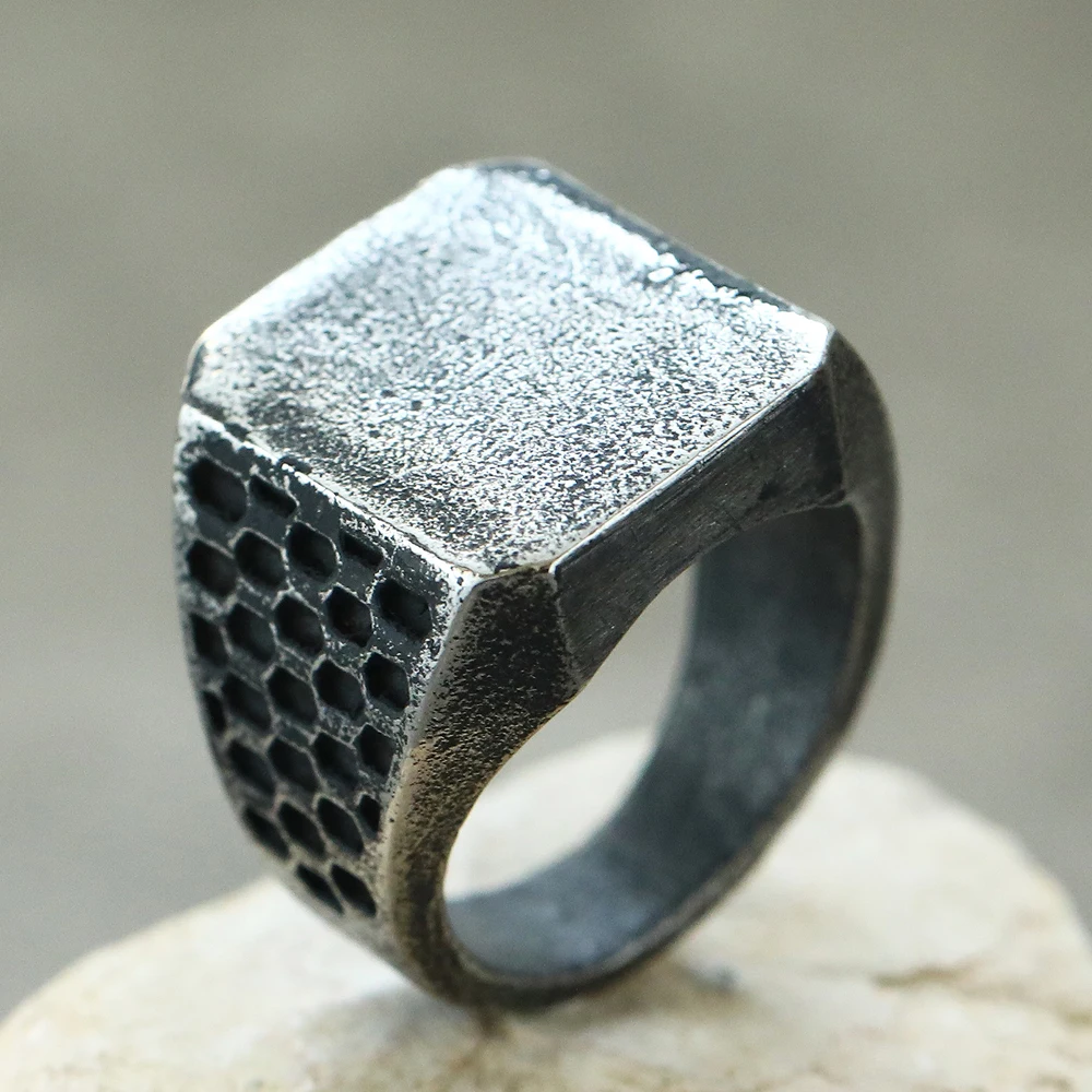 Neuer Retro Geometrischer Quadratischer Ring Mode Titan-Stahl Schmuck für Männer & Frauen Trendiges Finger-Accessoire – Detail 6