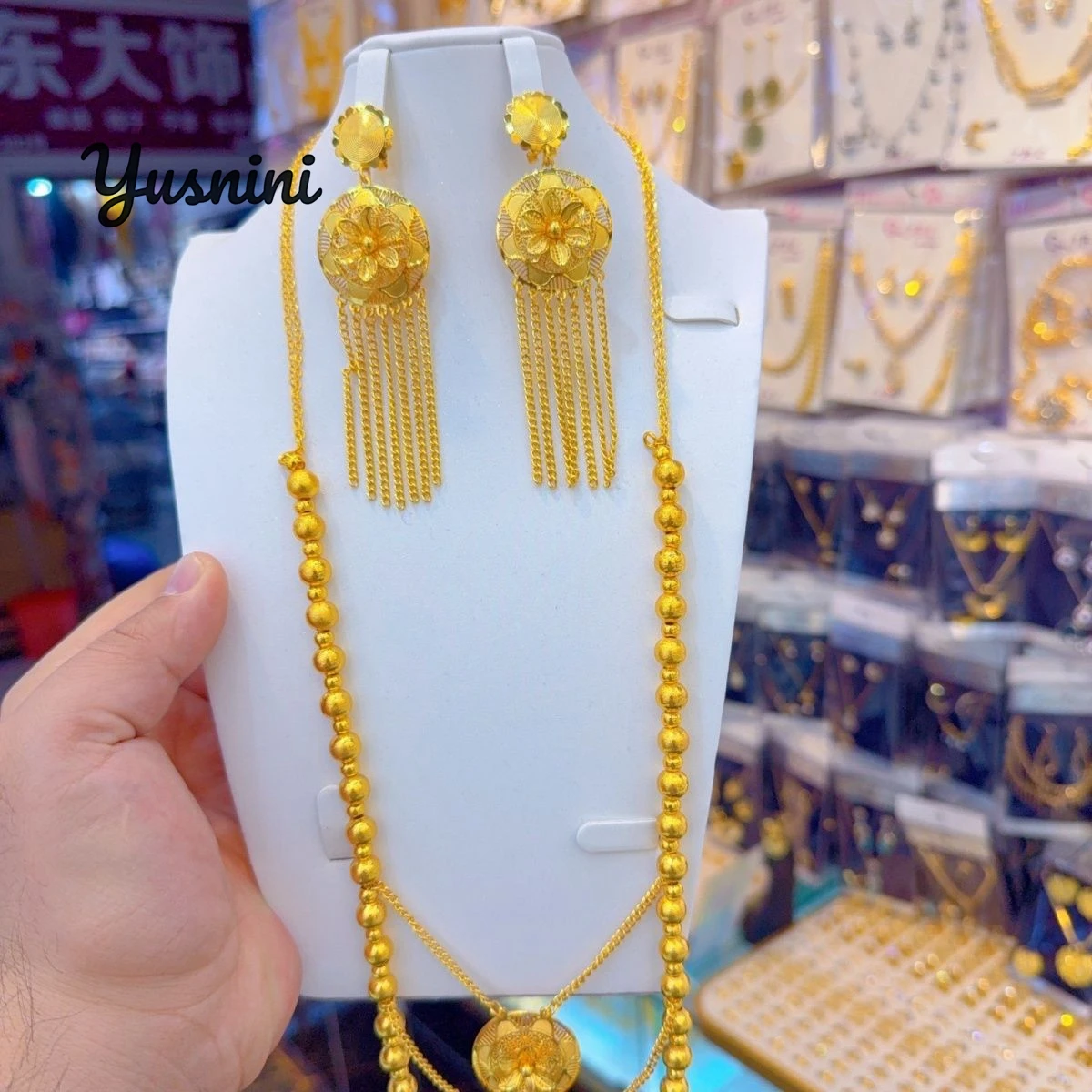 

Новые французские 24-каратные позолоченные серьги-колье по индивидуальному заказу для парного комплекта ювелирных изделий для свадебной вечеринки DD10718