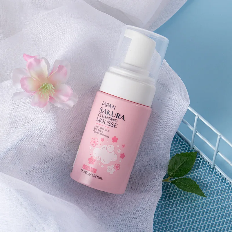 LAlKOU Japan Sakura Cleansing Mousse Gesichtsreiniger 100 ml Schrumpfporen Tiefenreinigung Ölkontrolle Feuchtigkeitsspendende Hautpflege