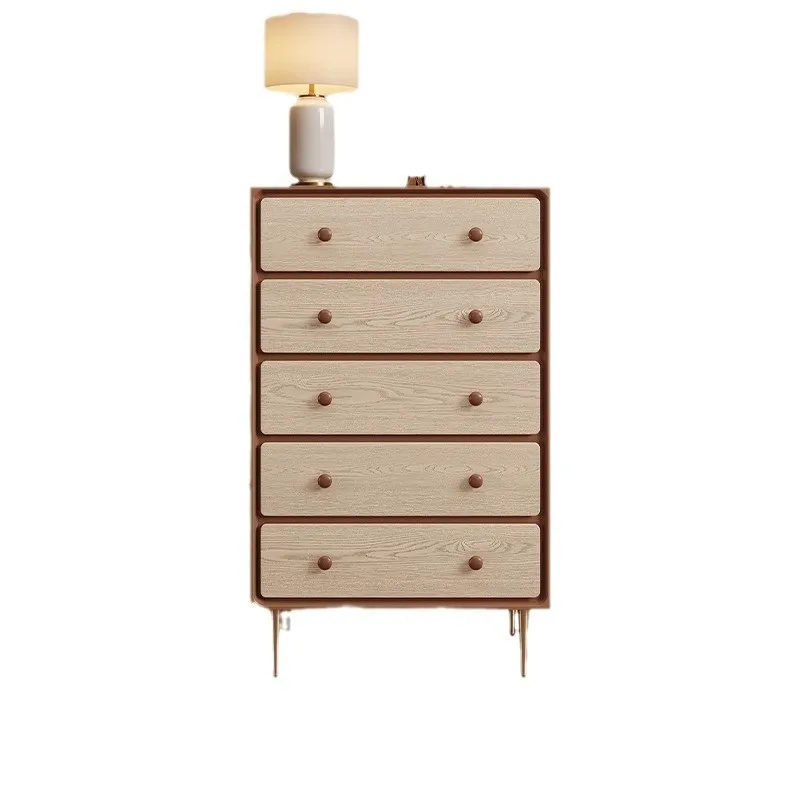 French vintage vintage solid wood five-drawer chest, bedroom storage and bedside standing cabinet