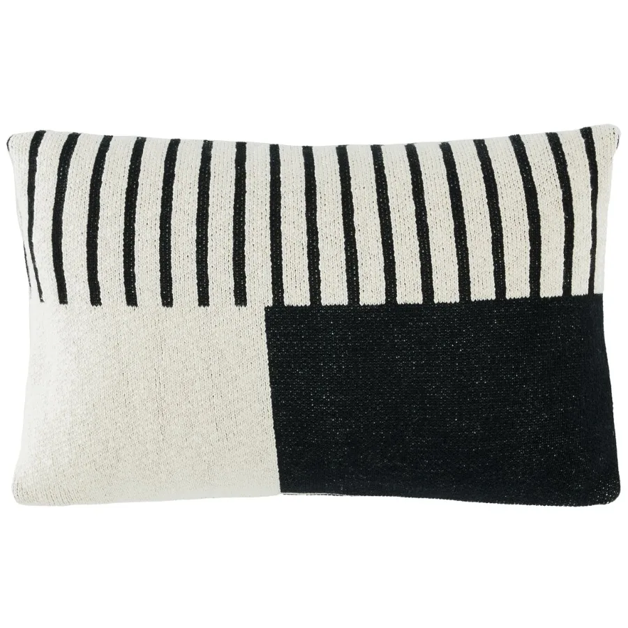 

Drew 12" x 20" Traditional Ivory/Black Striped Cotton Decorative Pillow