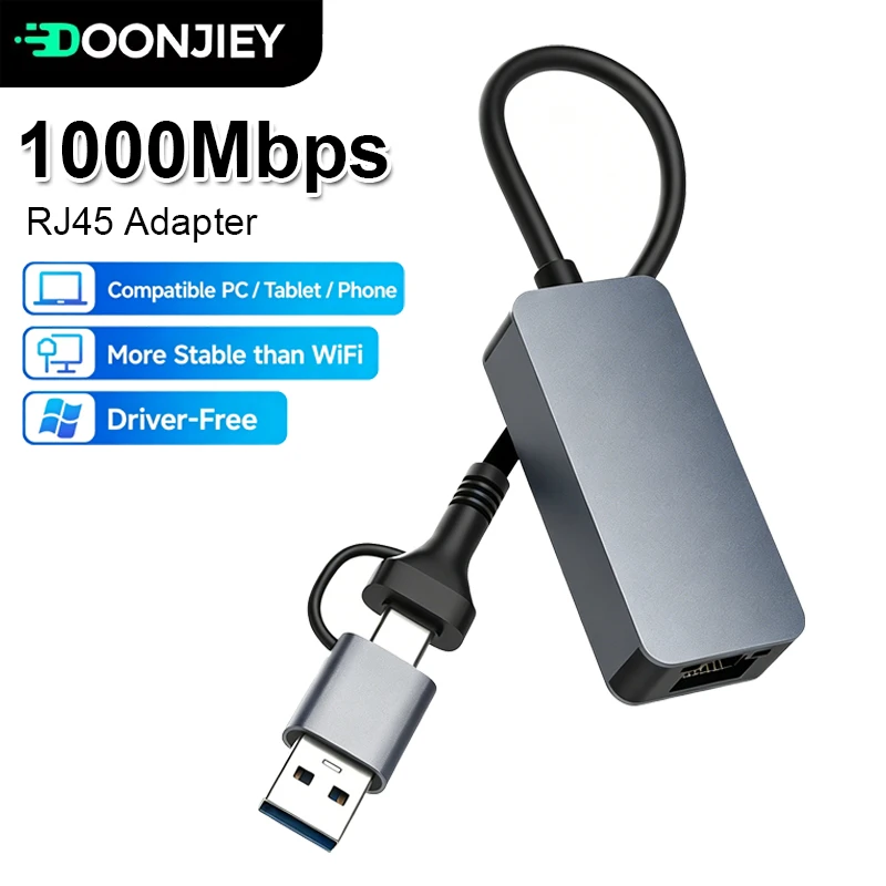 USB Tpye-C Ethernet Adapter 100/1000Mbps USB3.0 Network Card to RJ45 LAN Adapter for Phone MacBook Laptop Desktop For Windows