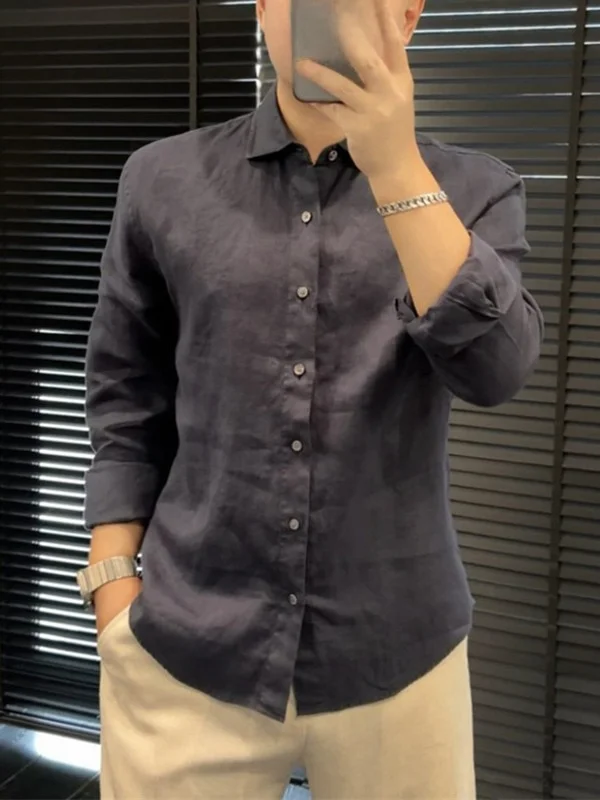 

Comfortable Pure Linen Long Sve irt Men's Loose Luxury Simple Spring Summer Casual Sle Stand Fit No ket Design