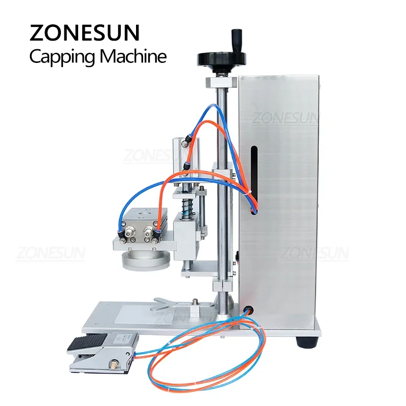 ZONESUN 반자동 캡핑 기계, 공압 데스크탑 캔, 유리 소스 꿀 병, 트위스트 오프 장비