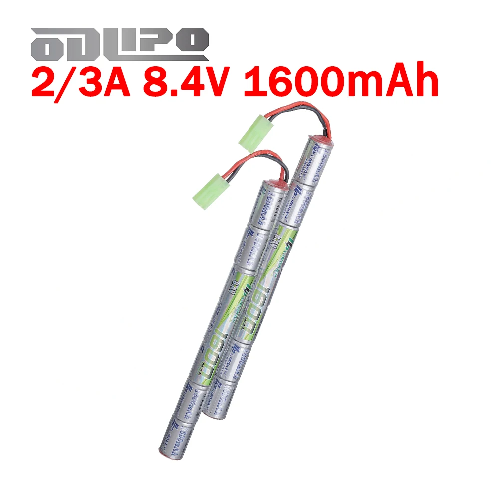 Two Batteries 7S 1600mAh 2/3A 8.4v Stick NiMH Airsoft Guns Battery Pack with Tamiya for Airsoft Mini AK series AK47, MP5K, RPK