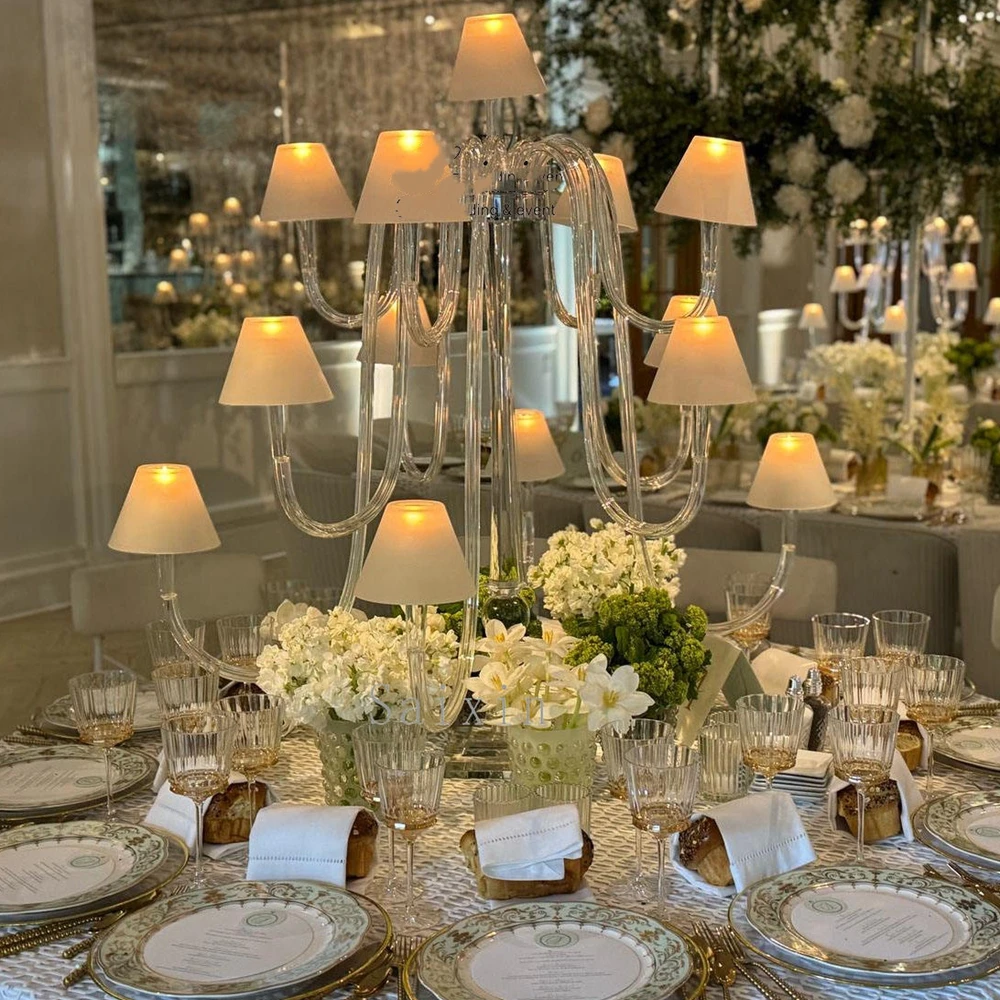 1-12pcs Gorgeous Crystal acrylic Centerpiece 13 Arms Frosted Lamp Shade acrylic Crystal Candle Stand for Events