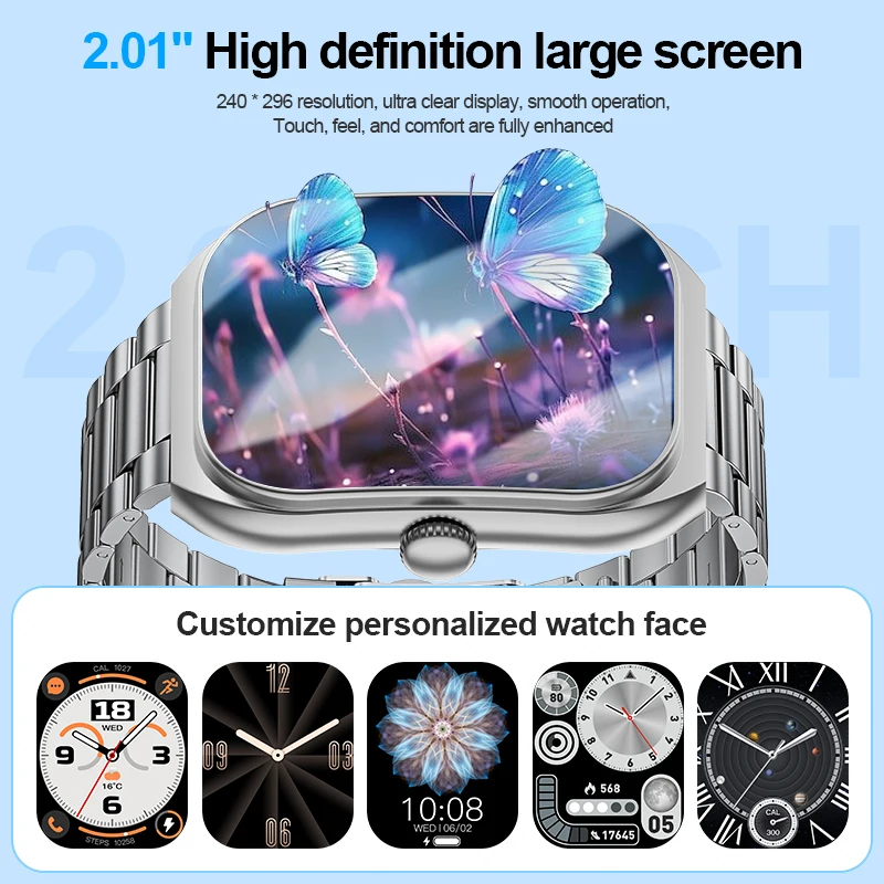 LIGE Neue AI Stimme Smart Uhr 2,01 "HD Gebogene Bildschirm SmartWatch Bluetooth Anruf Blut Sauerstoff Überwachung Smartwatch Für männer Frauen