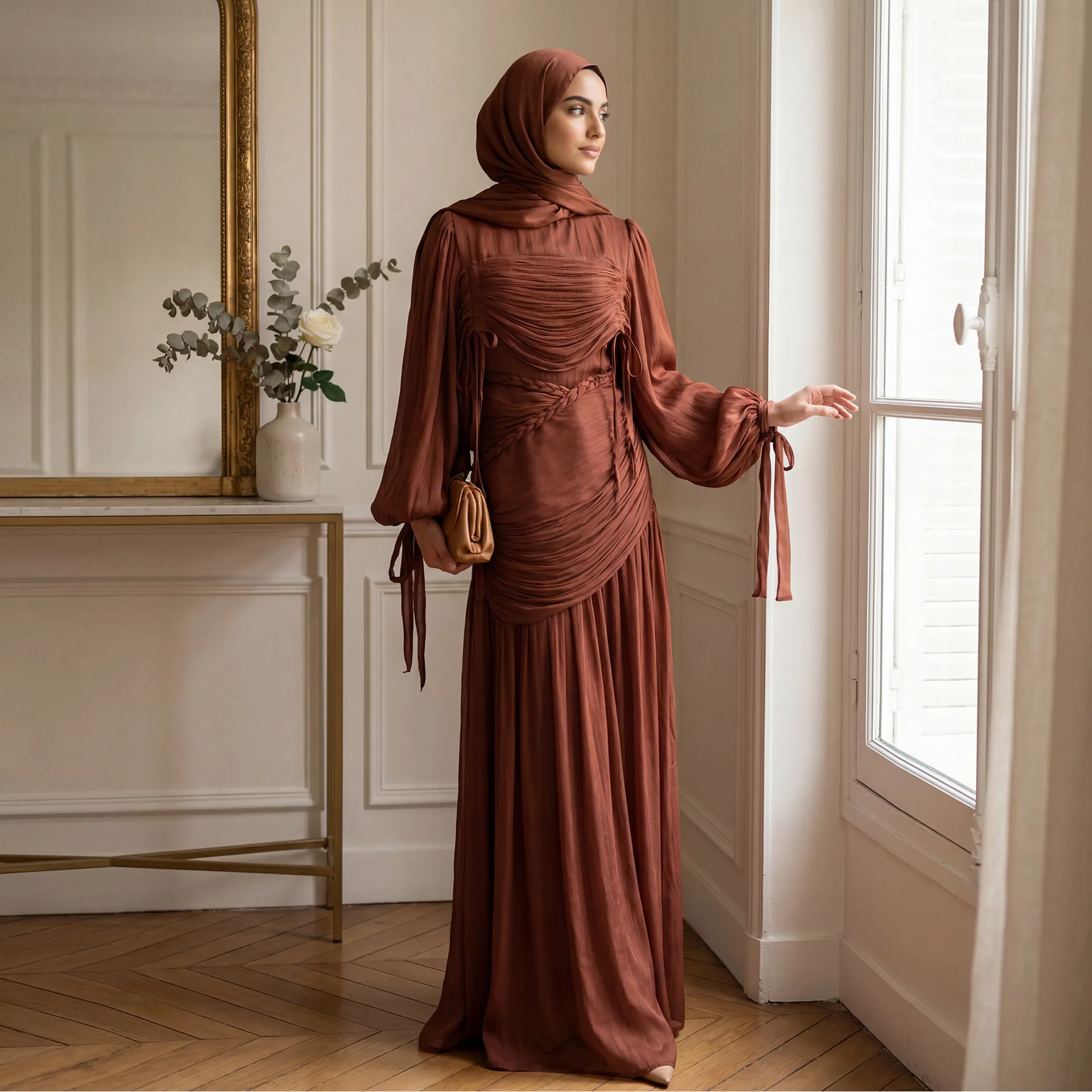 

Muslim Women Winkle Long Dress Dubai Abaya Turkey Kaftan Femme Musulmane Islam Jalabiya Caftan Kebaya Robe Longue Vestidos Largo