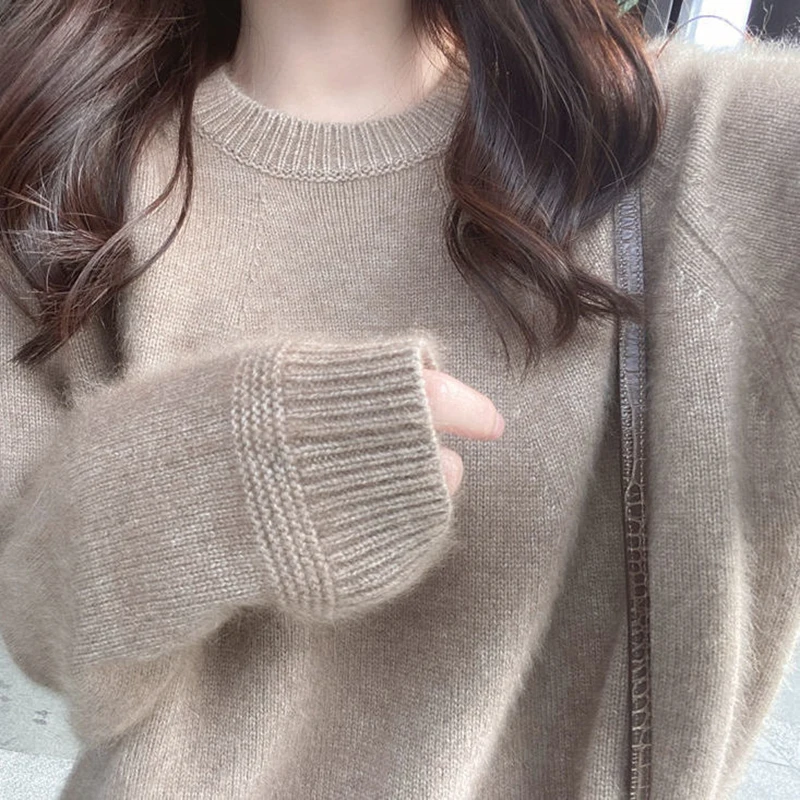 

Spring Autumn Versatile Women Sweater Solid Color O-Neck Loose Casual Knitwear Elegant Simple Fashion Literary Female Pullovers