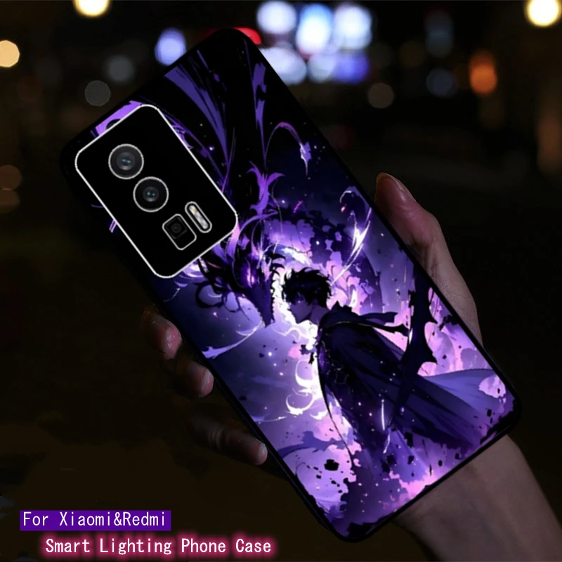 

Anime Solo Leveling LED Light Case For Xiaomi Redmi Note 10 10s 11 12 13 14 Pro K50 K40 F6 Gaming Luminous Shockproof Back Cover