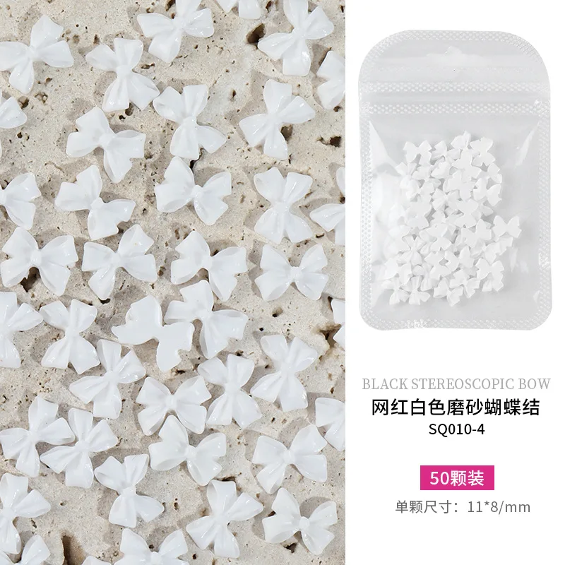 Buy in Bulk Pay One Shipping Fee Only 50 Pink White Kawaii Bow Nail Charm 3D Resin Bowknot Flatback  Nail Art Rhinestones Gems