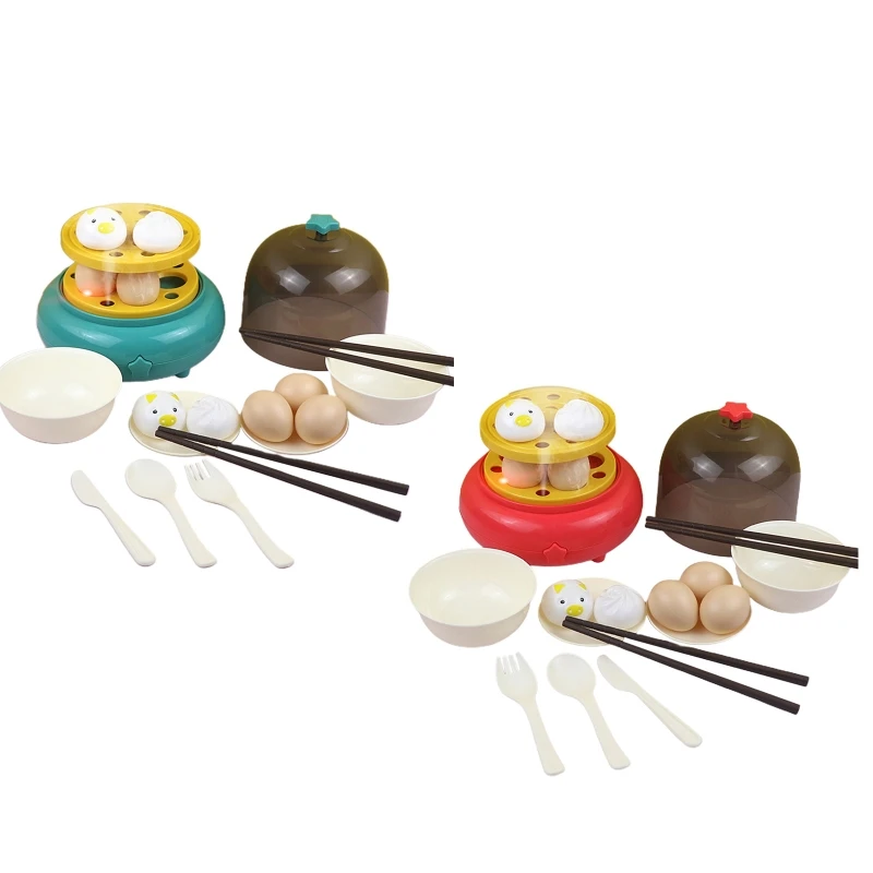 

Simulation Egg Steamer Kitchen Cooking Toy Dollhouse Pretend Play Set with Plate Bowl Interactive Toddler Boy Girl Favor