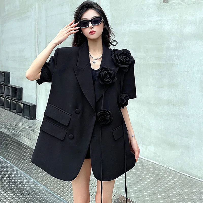 

Loose Women Sleeveless Outwear Coat Handmade Rose Flowers Appliques Elegant Party Fashion Vest Blazer Coats Women NZ194