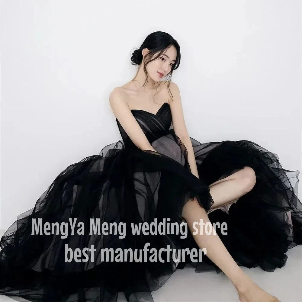 

ZHUISHU 2025 Fairy Black Tulle Wedding Dresses Korea Photo shoot Sweetheart Floor Length Bridal Gowns Corset Back Customized