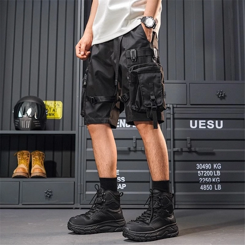 

Летние тактические короткие мужские брюки-карго в стиле панк в стиле хип-хоп, десантник с большими карманами, уличная техническая одежда, мешковатые повседневные шорты до колена, мужские