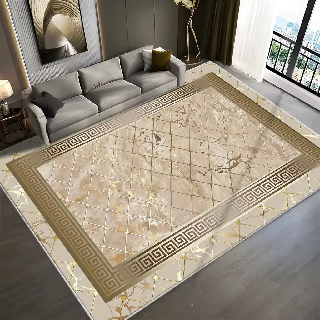 

European Style Luxury Large Living Room Carpet Frame Design Bedroom Rug Washable Decoration Hall Sofa Soft Floor Mats Non-slip