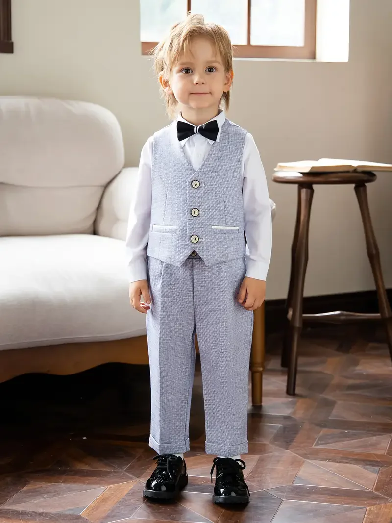 Kids Formal 4Pieces/Set Jacket Vest Pants Bowtie Photograph Suit Children's Wedding Suit Flower Boys Tuxedo Dress For Birthday