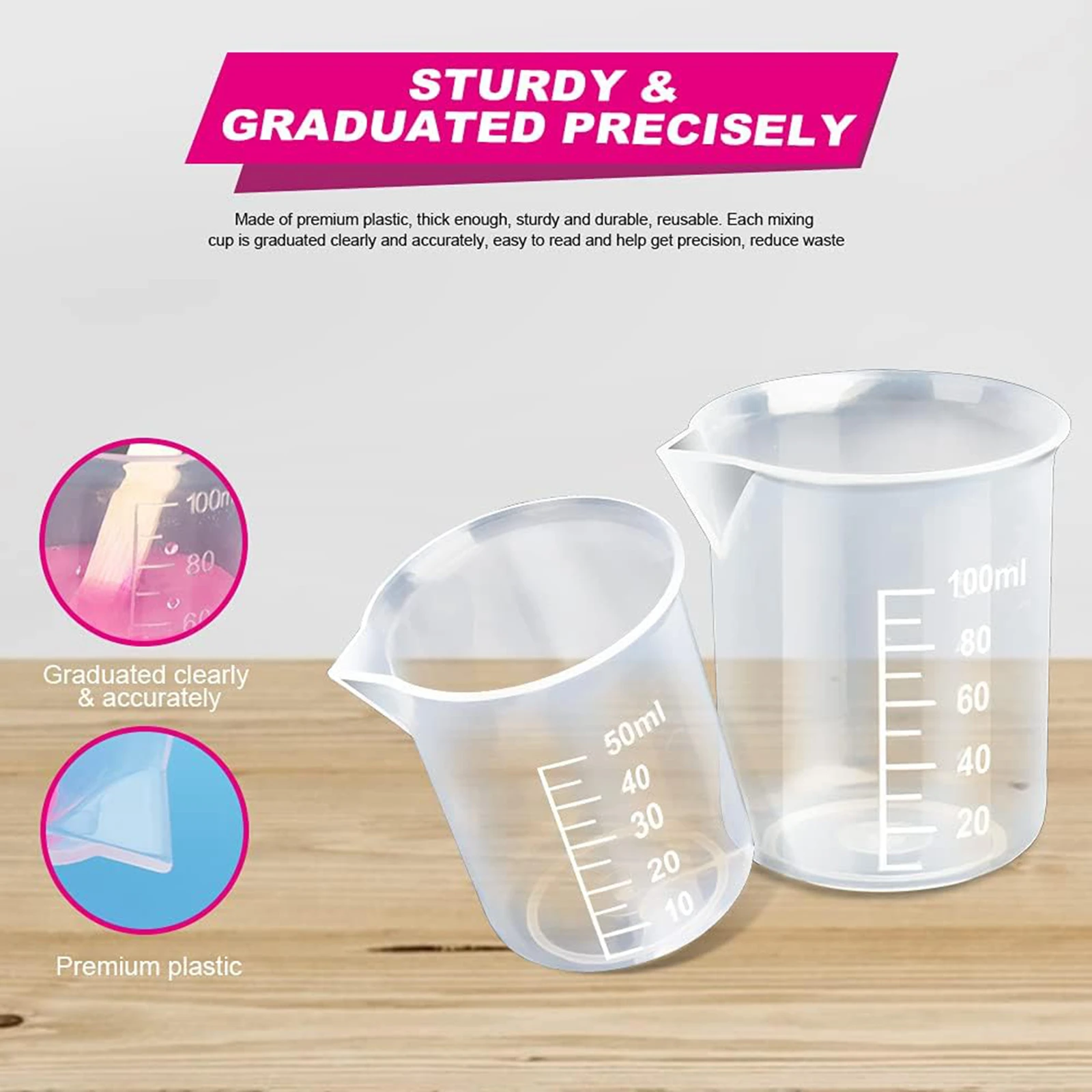 5/20 pcs Epoxy Resin Casting Tools Kit Including 5pcs 50ml Measuring Cups, 10pcs Wooden Sticks, 5pcs 100ml Measuring Cups