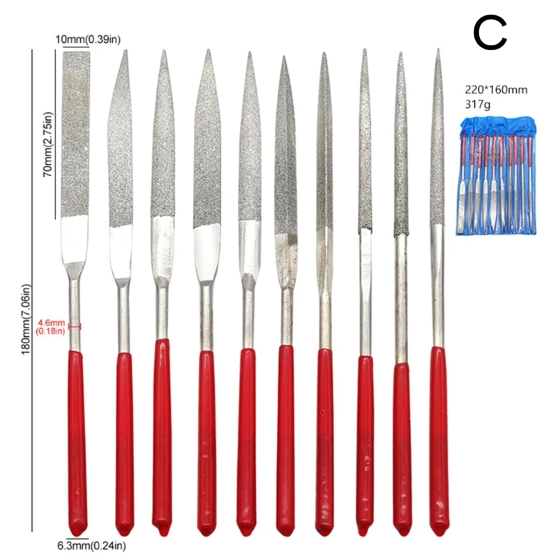 A2UD 10Pieces Diamond Needle File Set For Jewelry Metal Wood Ceramic Glass Stone Craft Sharping Working Hand Carving Tool