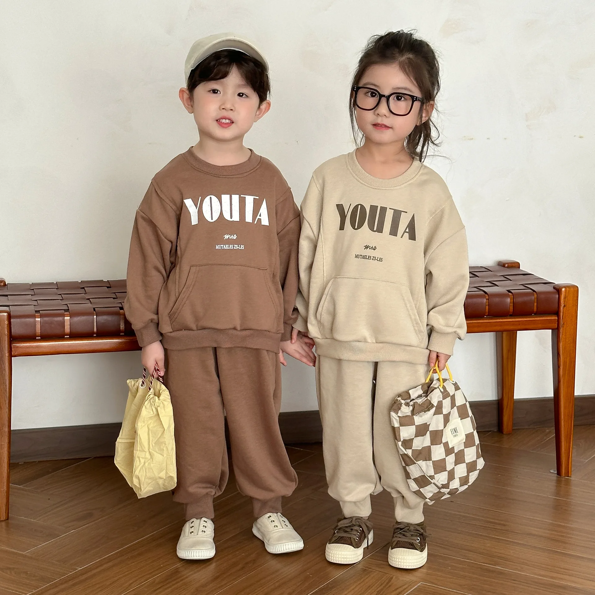 Spring Autumn Kids Boys 2PCS Clothes Set Cotton Letter Pocket Pullovers Solid Loose Sports Pants Suit Children Boys Tracksuit