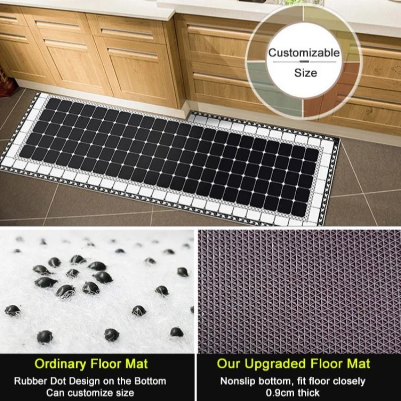 Wholesale Kitchen Floor Mats Waterproof Oil Proof Anti Skid Plaid PVC Carpet Home Balcony Corridor Decor Entrance Doormat