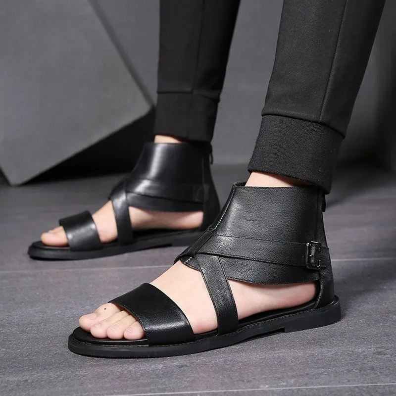 

Summer Fashion Black Leather Platform Romanesque Men's Shoes Designer New Soft Soled Casual Outdoor Beach Sandals for Men