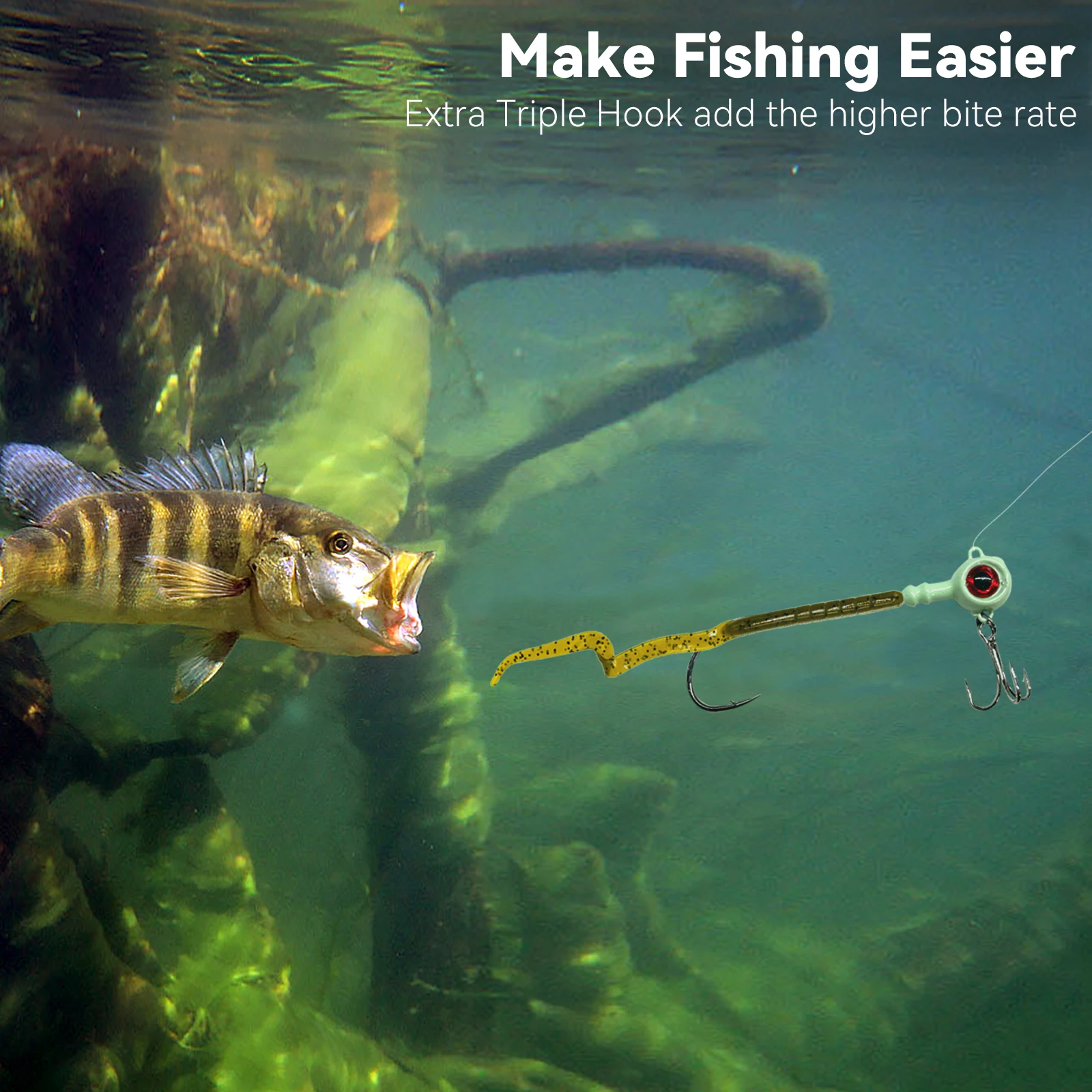 Qualy 10 pièces crochets de tête de gabarit lumineux 5g 7g hameçons à longue tige avec hameçon triple oeil de poisson crochet de gabarits pour leurres souples