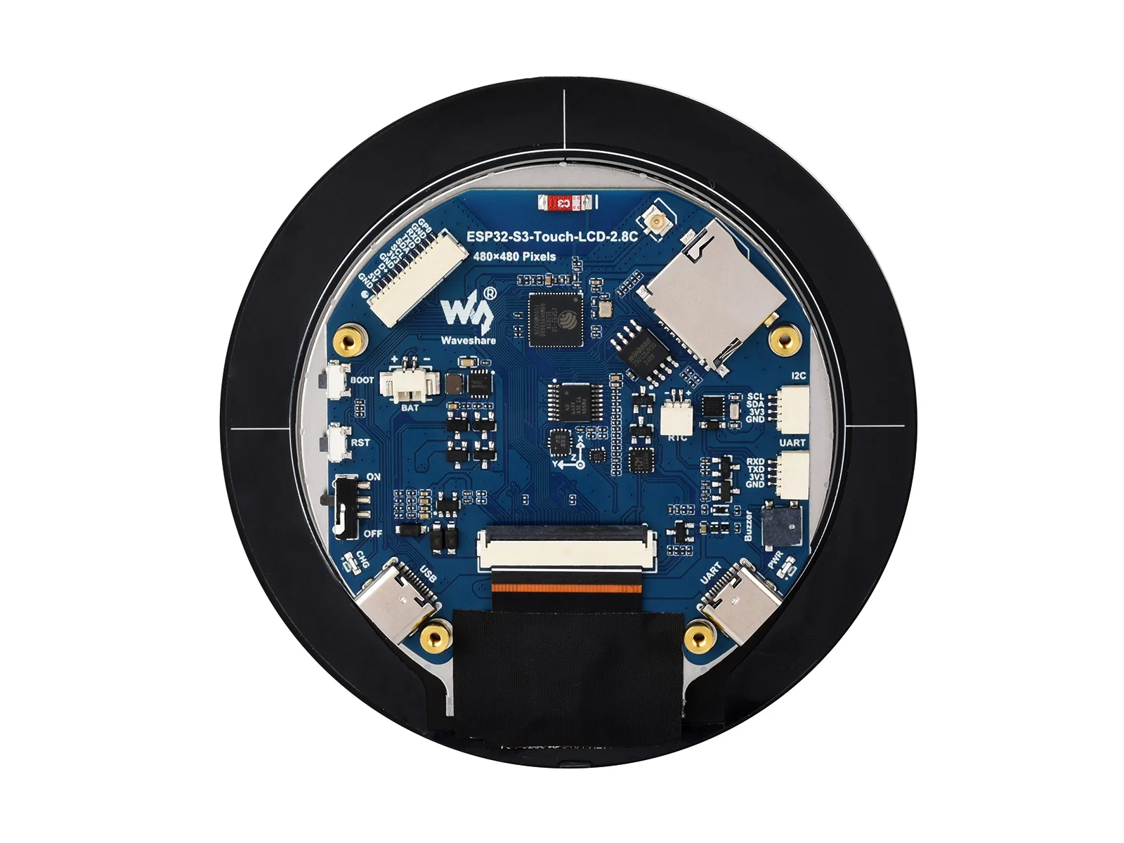 ESP32-S3 2.8inch Capacitive Touch Round Display Development Board, 480×480, 32-bit LX7 Dual-core Processor, Supports WiFi & Blue