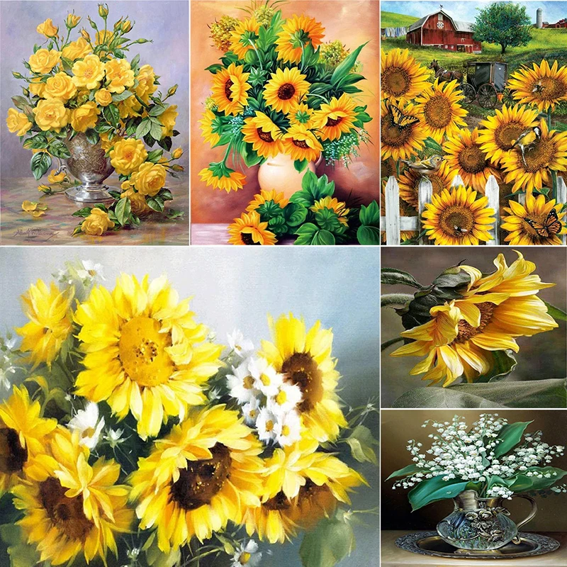 Coloring By Numbers on Chemical Fiber Cloth Flowers Sunflower Picture Acrylic Paint Wall Art for Bedroom Home Decoration Pintura