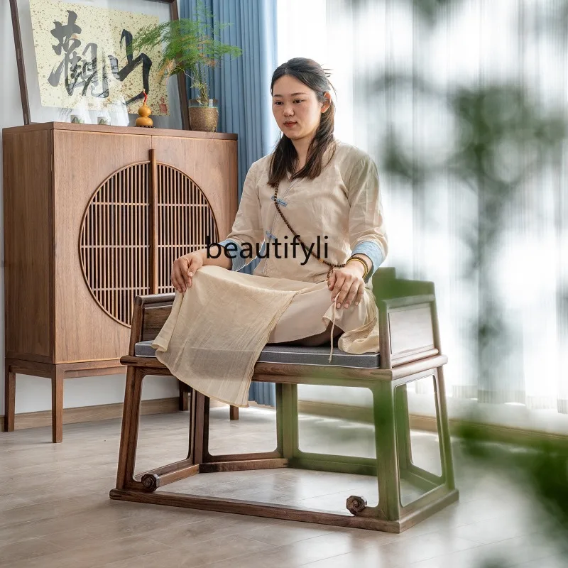 Solid wood meditation black walnut chair new Chinese old elm tea room throne master cross-legged meditation chair