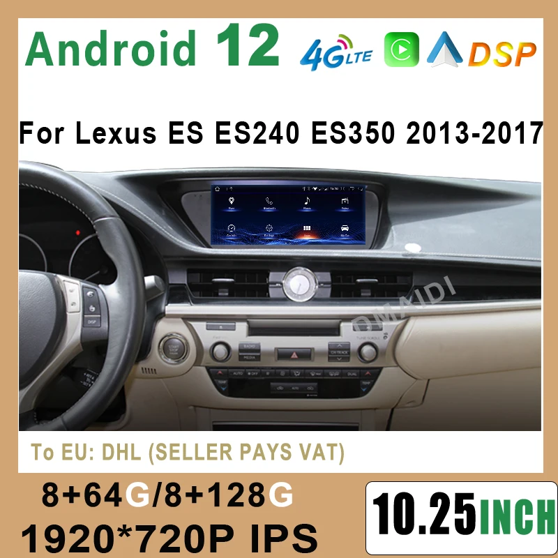 

10.25" GPS Android 12 Wireless Carplay Auto Radio For Lexus ES240 ES250 ES350 ES300h 2013-2017 BT Video Multimedia Player Stereo