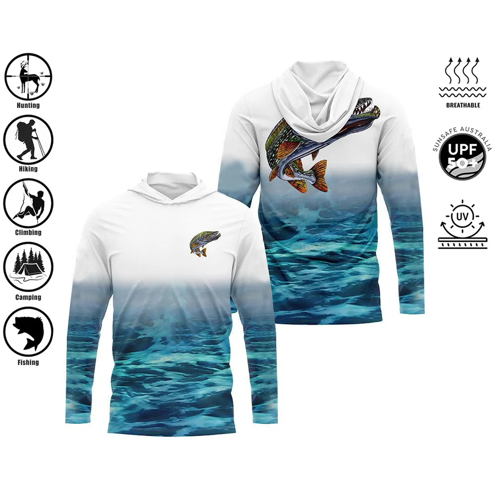 2024 Fishing Shirt Hoodie Men's Long Sleeve Shirt UPF 50+Uv Protection Quick Dry Tops Outdoor 3D printing Fishing Shirts 4XL