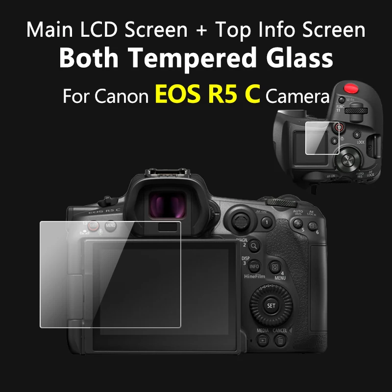 

for Canon EOS R5C Camera Tempered Protective Self-adhesive Glass Main LCD Display + Film Info Screen Protector Guard Cover