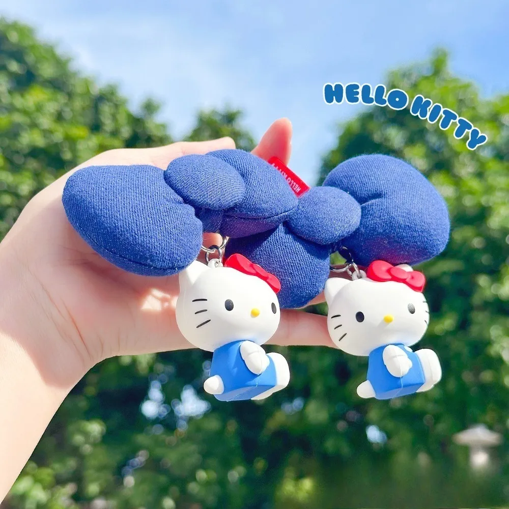 Sanrio Authentic Hello Kitty Denim Bow Series Keychain Cute Bag Pendant Car Key Chain Girl Phone Lanyard Charm Hanging Chain view 6