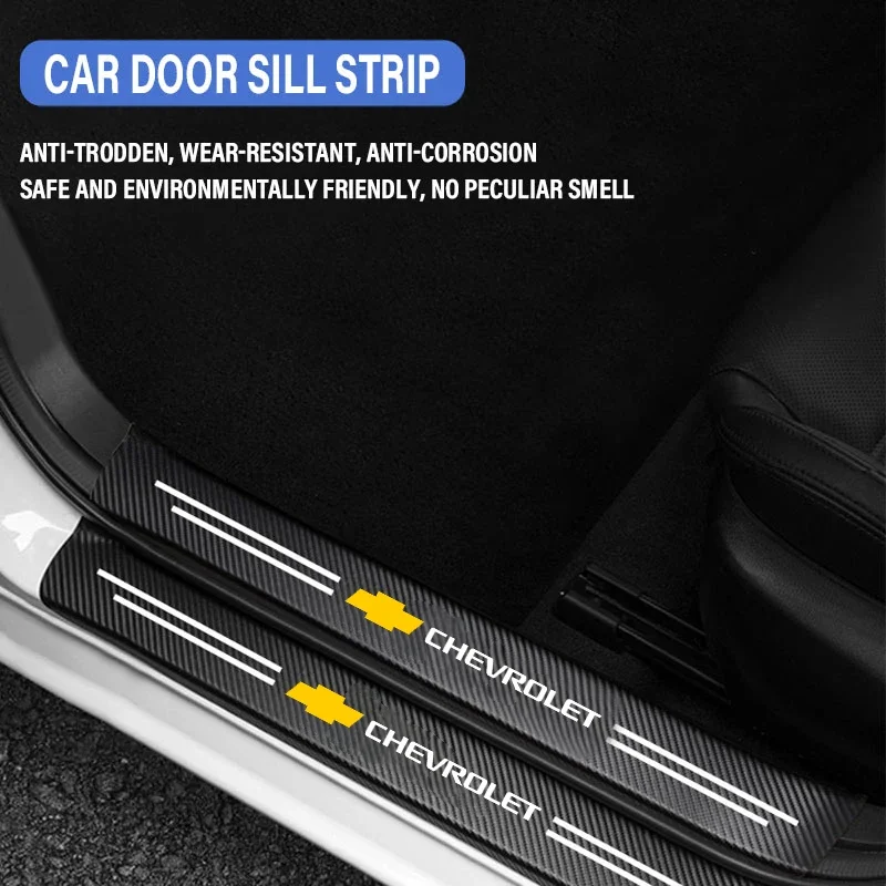 4PCS Car Door Sill Sticker 3D Carbon Fiber Protection Sticker For Chevrolet Silverado Impala Malibu Equinox Cruze Camaro Aveo