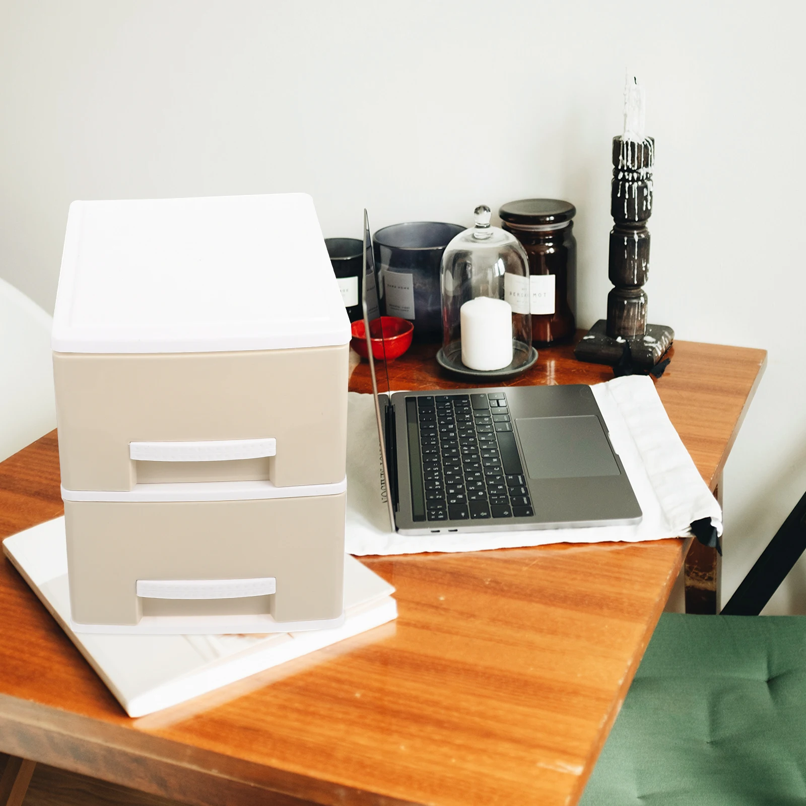 

Creative 2-Layer Desktop Storage Box with Drawers Multi-Functional Organizer Dustproof Moisture-Proof for Cosmetics
