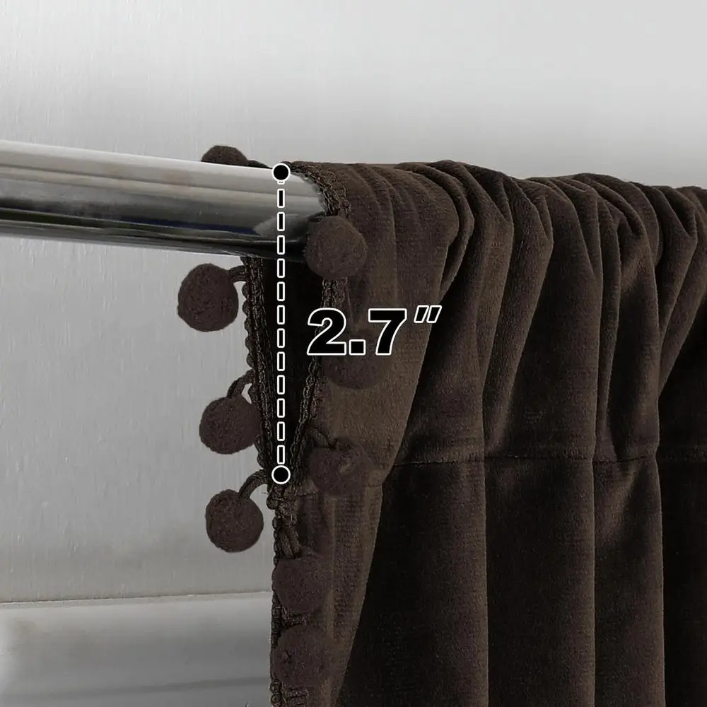 Brown Velvet Room Darkening Curtains, 52x120 Inches, 2-Panel Set for Bedroom and Living Room