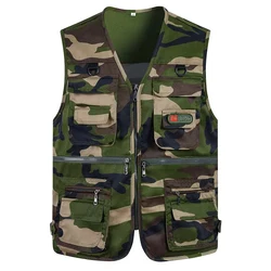 Outdoor Men Multi Pocket Vest Camouflage Tactical Coat Traveling Hiking Photography Fishing Jacket Activity Repairman Workwear