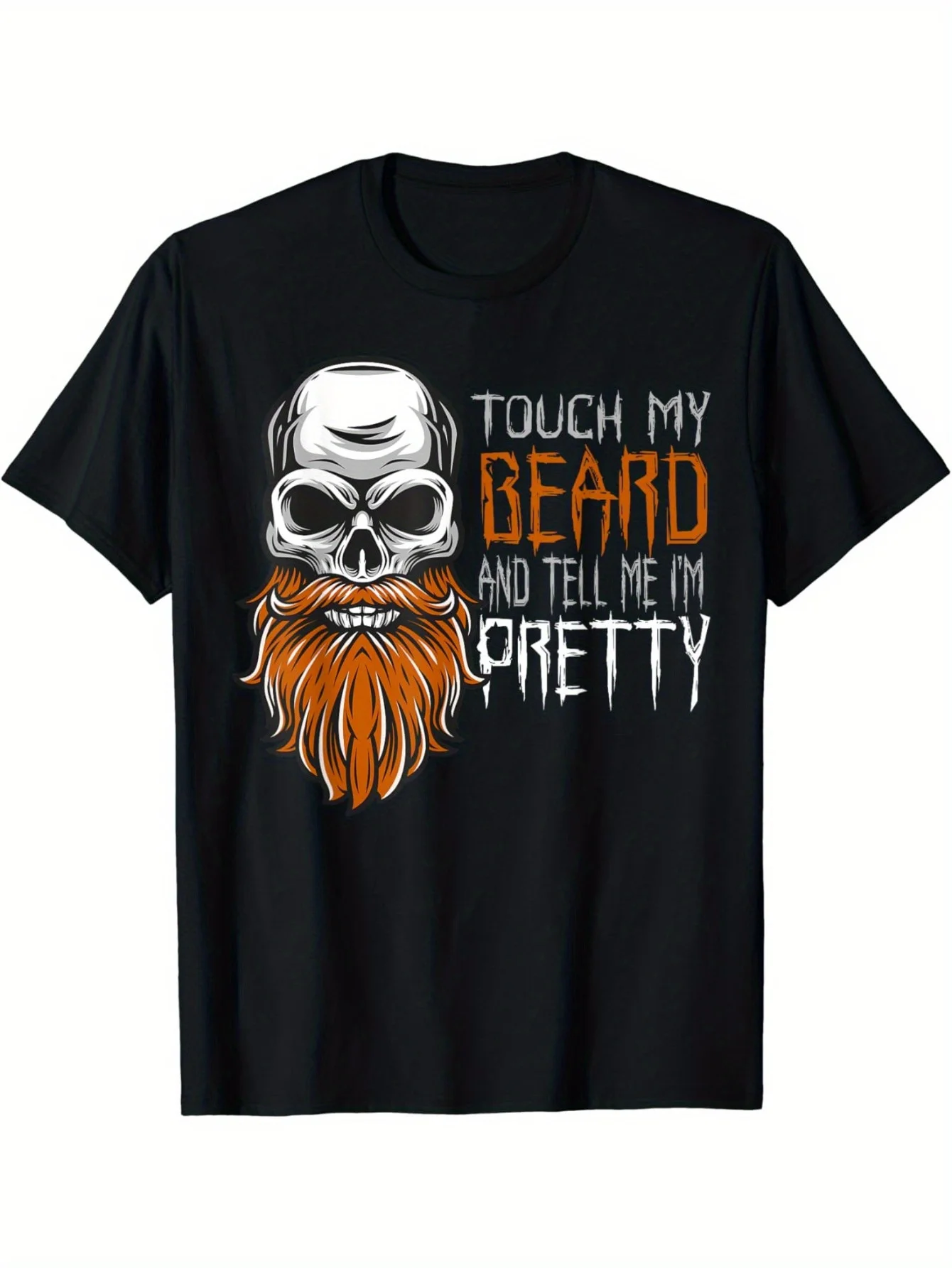 Summer Men's 100% Pure Cotton Casual Fashion Beard Skull Pattern Print Loose Round Neck Short Sleeved T-Shirt Top