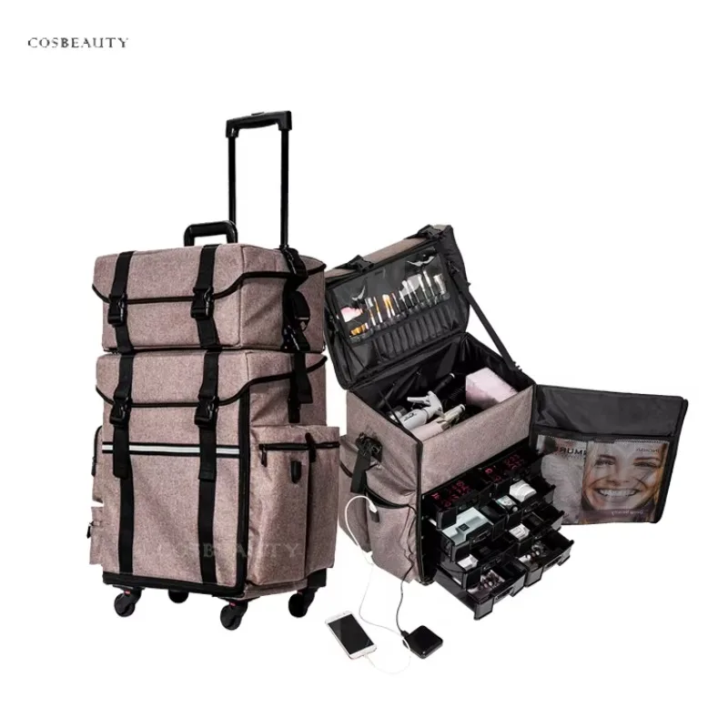 Factory Professional Multi-Storage 2 in 1 Makeup Train Case With Removable Drawers Trolley Case