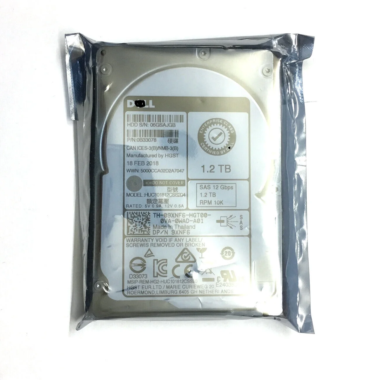 

9XNF6 09XNF6 HUC101812CSS204 1.2TB 12G 10K 2.5" SAS HDD HARD DRIVE