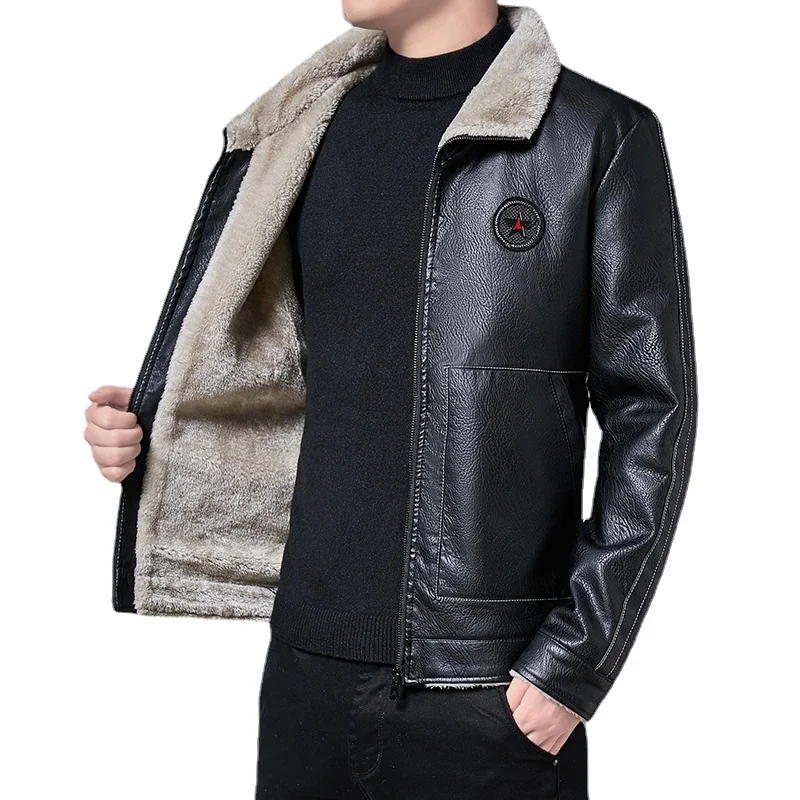 

Nice Men Winter New Leather Jackets Autumn and Winter Fur Coat with Fleece Warm Fur Pu Jacket Biker Warm Leather Jackets S-4XL