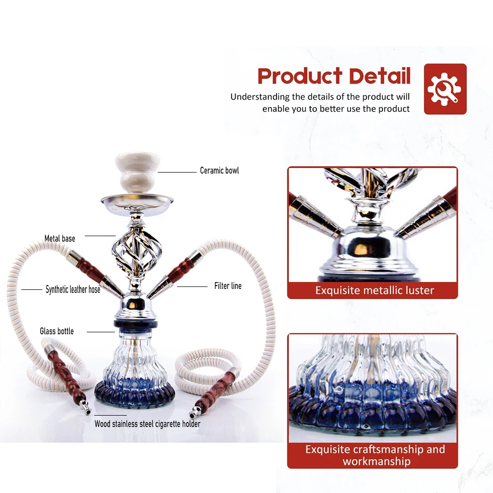 Arabian Glass Shisha Complete Set Portable Luxury Hookah Double-tube Travel Bar Smoking Accessories Classic WaterPipe Hookah Kit