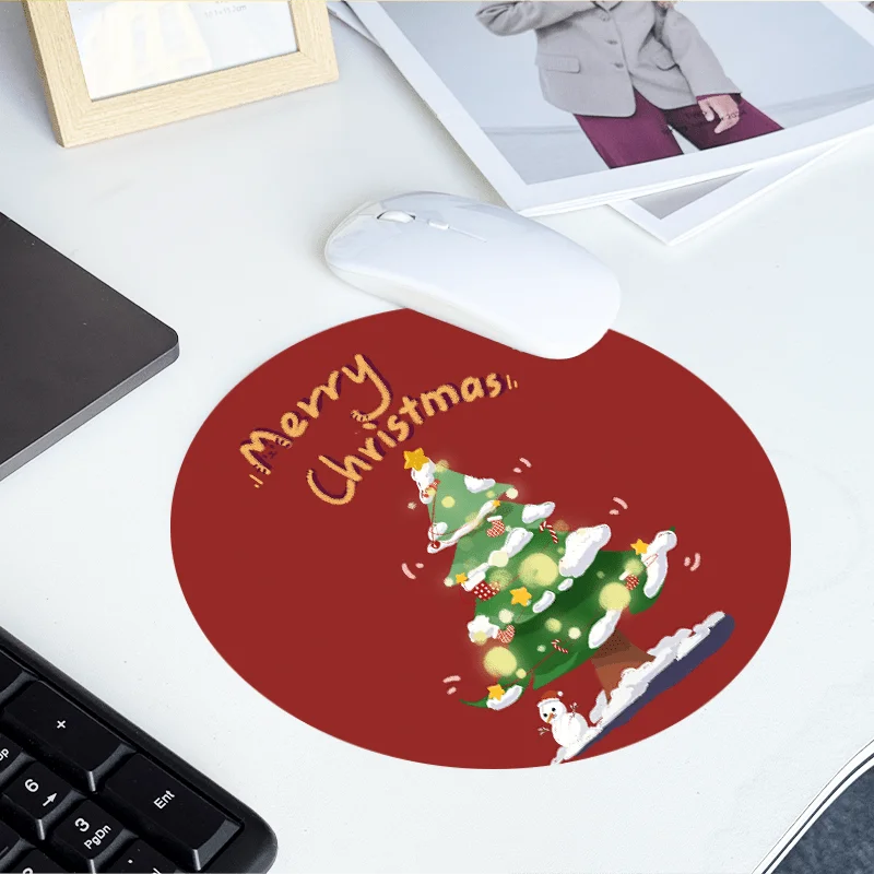 Christmas tree, snowman, golden star, holiday round mouse pad, anti-slip rubber, office and home computer accessories