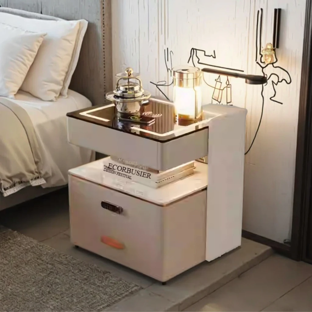 طاولة بجانب السرير من الخشب الصلب الفاخر الحديث مع خزانة بجانب السرير متعددة الوظائف للشحن الذكي للمنزل والفندق لورش العمل #6