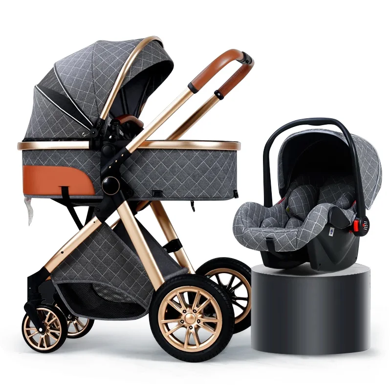 Luxury Stroller Baby 3 in 1 Pushchair Prams Kinderwagen Foldable Baby Stroller 3 in 1 With Car Seat