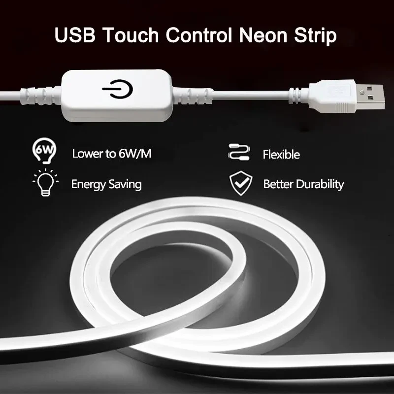 5V USB Neon LED Light Strip Flexible Waterproof Touch Sensor Dimming Neon Sign DIY LED Lamp Tape Ribbon For Room Backlight Decor