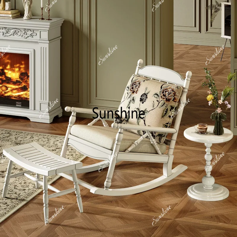American vintage solid wood rocking chair, balcony lounge lazy chair, single sofa